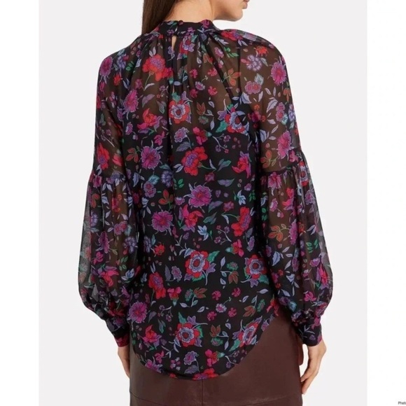 Veronica Beard Cicely Silk Floral Blouse Sheer Balloon Sleeve Size 8 - Picture 4 of 13